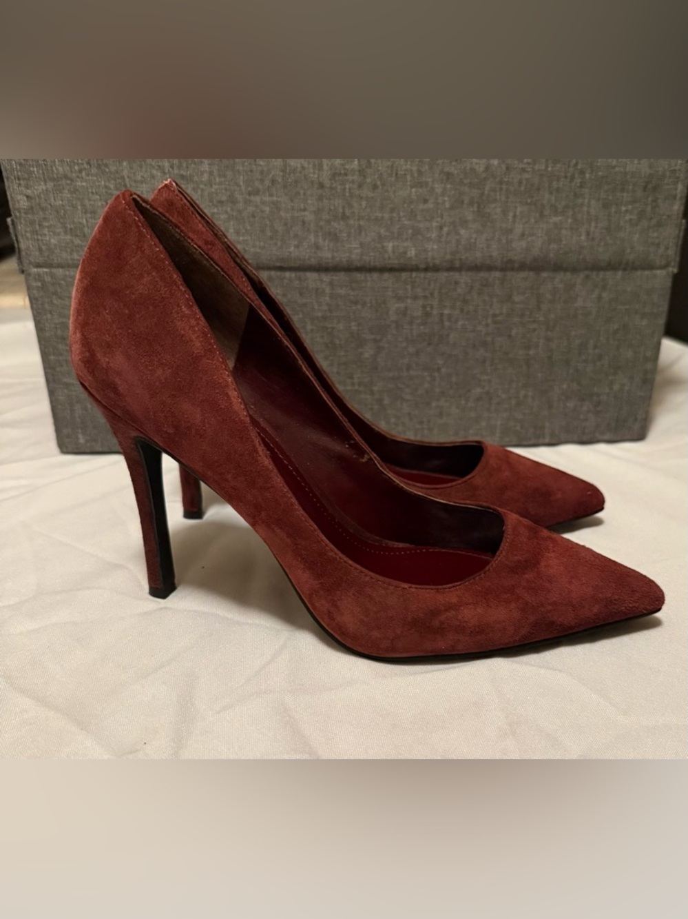 BCBG Wine Suede Pointed-Toe Pumps - Picture 2 of 7